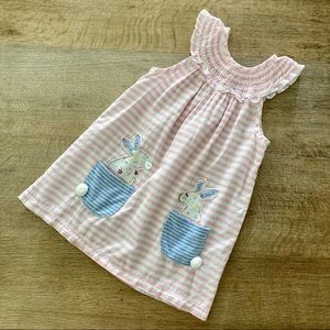 Mud Pie Pink Stripe Rabbits Pockets Dress